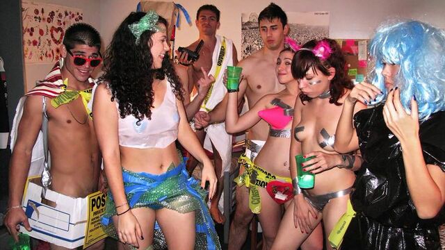 Brittany and the crew turn a costume party into a blowbang and fuck pile