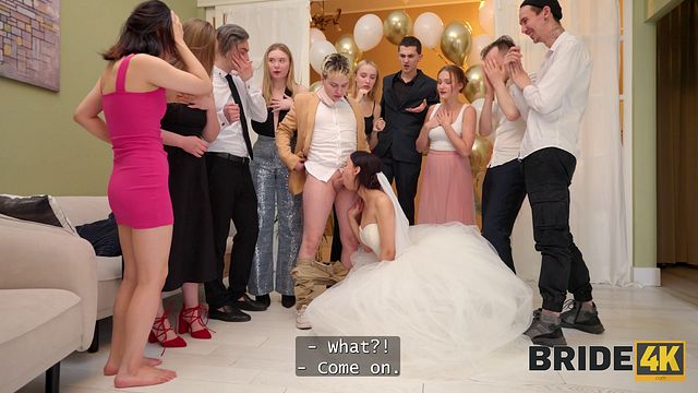 Bride sucks guest at her party, then Ashly Rabbit helps her cum before the ceremony