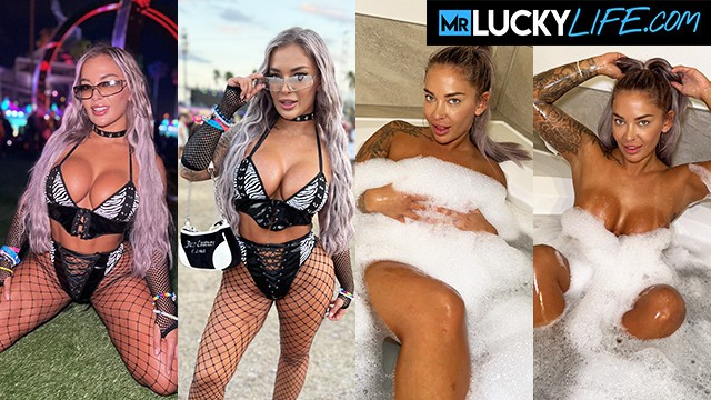 Hayley Davies soaks her tits in bubbles before getting dicked down raw