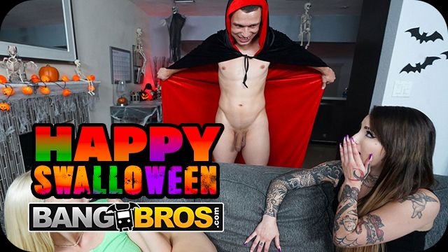Halloween sluts tag-team a dick in reverse cowgirl and doggy, Kay Lovely and Valerica Steele