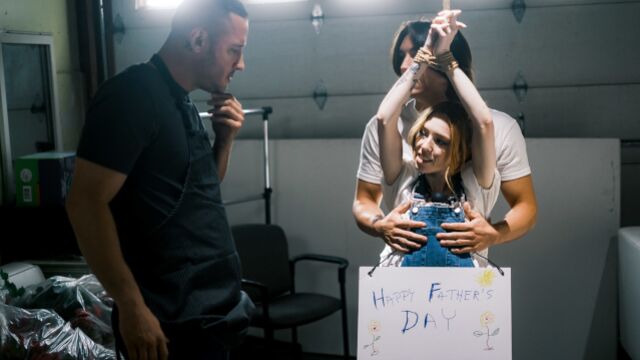 Madi Collins gets bound and spit-roasted in a Father's Day threeway