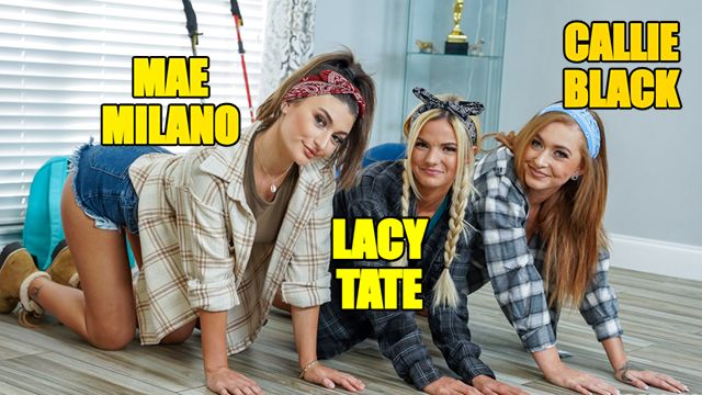 Mae Milano films Callie Black and Lacy Tate getting filled freeuse style