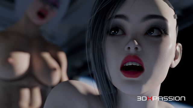 Space station bunk hookup turns into strap-on spitroast for Temptation and the husband