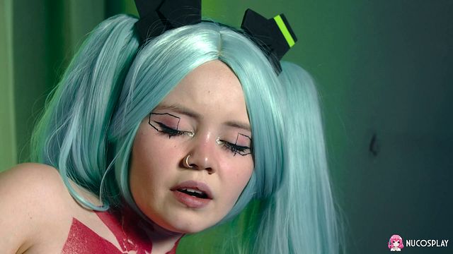 Rebecca Nikson bends over and finger-blasts her soaked cosplay coochie