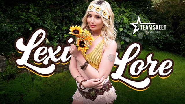 Lexi Lore strips her daisy top and gets creampied on the couch