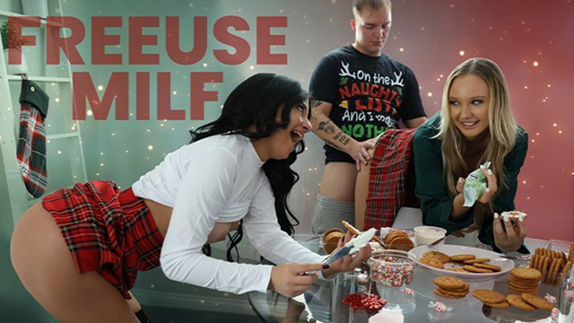 Paisley Porter and the brunette freeuse the guy through Christmas cookie decorating