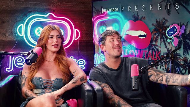 Gabbie Carter and the tatted host trade filthy stories on mic