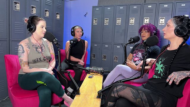 Ariel X and Lady Lazarus talk dirty on mic in the locker room studio