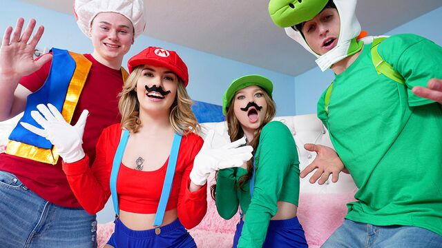 Chloe Temple and Mazy Myers cosplay bj turns into a swap foursome with Callie Black and Chanel Camryn
