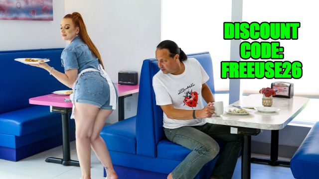 Redhead Waitress Madison Morgan Sucks And Grinds Customer In Diner