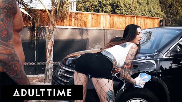 Rocky Emerson Gets Her Inked Ass Filled in the Garage