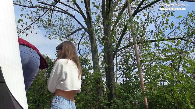 Lili Charmelle Porn - Lili Charmelle deepthroats a cowboy outdoors