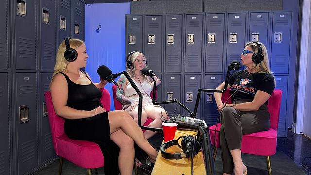 Ariel X and Kaiia Eve talk dirty on mic in the locker room studio
